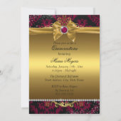 Roze Goud Elegant Damask Quinceanera Invite Kaart (Achterkant)