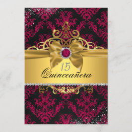 Roze Goud Elegant Damask Quinceanera Invite Kaart