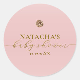 Roze Goud Elegant Meisje Winter Baby shower Ronde Sticker