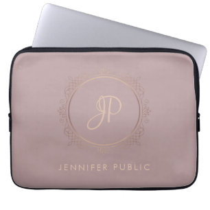 Roze Goud Elegant Monogram Trendy Sjabloon Laptop Sleeve