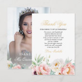 Roze & Goud Elegant Quinceañera Bedankkaart (Voorkant / Achterkant)