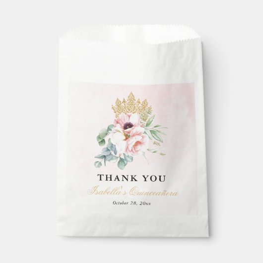 Roze & Goud Elegant Quinceañera Bedankzakje (Voorkant)