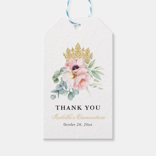 Roze & Goud Elegant Quinceañera Cadeaulabel (Voorkant)