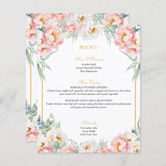 Roze & Goud Elegant Quinceañera Menu (Voorkant / Achterkant)