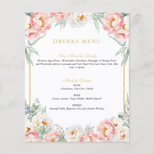 Roze & Goud Elegant Quinceañera Menu (Achterkant)