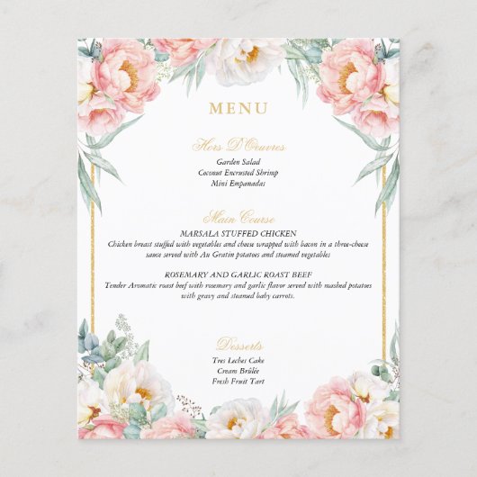 Roze & Goud Elegant Quinceañera Menu (Voorkant)