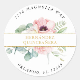 Roze & Goud Elegant Quinceañera Ronde Sticker