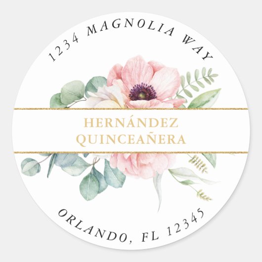 Roze & Goud Elegant Quinceañera Ronde Sticker (Voorkant)