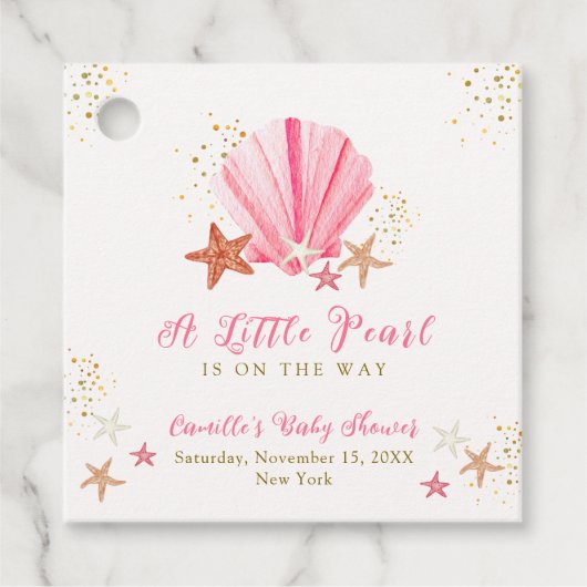 Roze Goud Elegant Zeesterren Zeeschelp Baby shower Bedankjes Labels (Voorkant)
