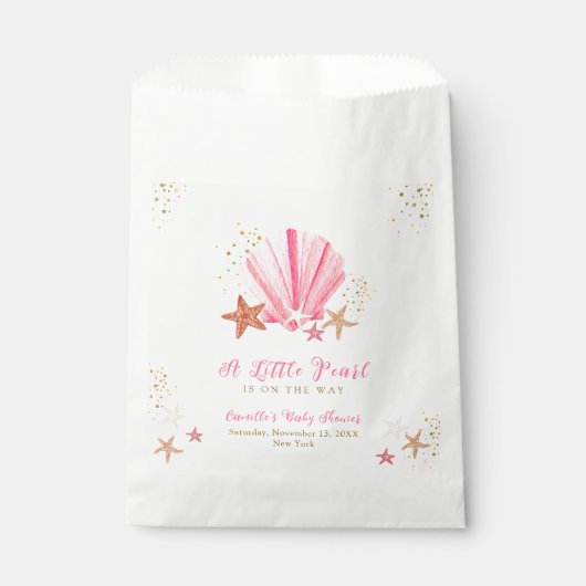 Roze Goud Elegant Zeesterren Zeeschelp Baby shower Bedankzakje (Voorkant)