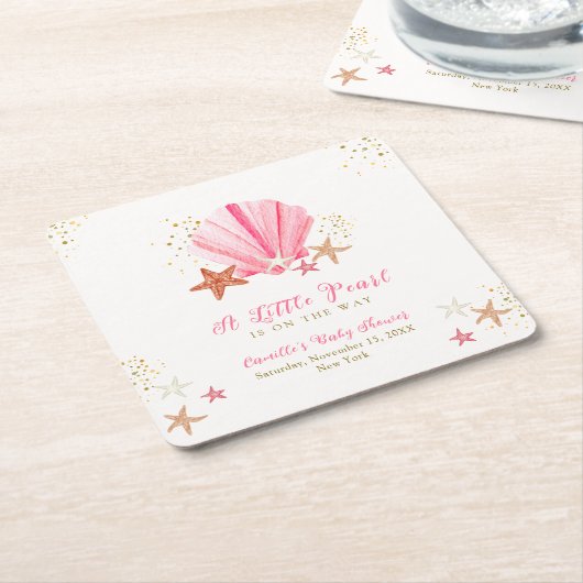 Roze Goud Elegant Zeesterren Zeeschelp Baby shower Kartonnen Onderzetters (Schuin)