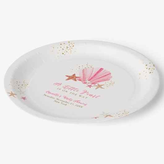 Roze Goud Elegant Zeesterren Zeeschelp Baby shower Papieren Bordje (Gekanteld)