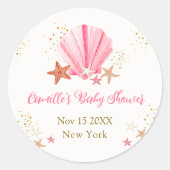 Roze Goud Elegant Zeesterren Zeeschelp Baby shower Ronde Sticker (Voorkant)