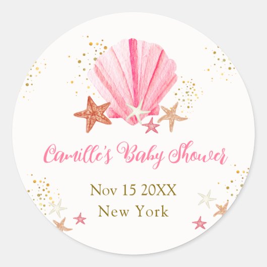 Roze Goud Elegant Zeesterren Zeeschelp Baby shower Ronde Sticker (Voorkant)