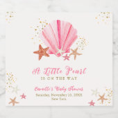 Roze Goud Elegant Zeesterren Zeeschelp Baby shower Sparkling Wijnetiket (Enkel label)