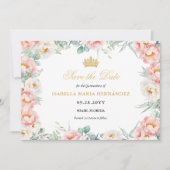 Roze & Goud Elegante Bloemen Quinceañera Save The Date (Voorkant)
