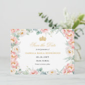 Roze & Goud Elegante Bloemen Quinceañera Save The Date (Staand voorkant)