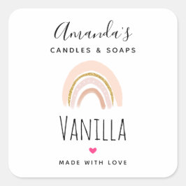 Roze & Goud Elegante Boho Regenboog Kaars Zakelijk Vierkante Sticker