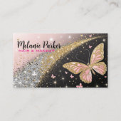 Roze Goud Elegante Glitter Butterfly Visitekaartje (Voorkant)