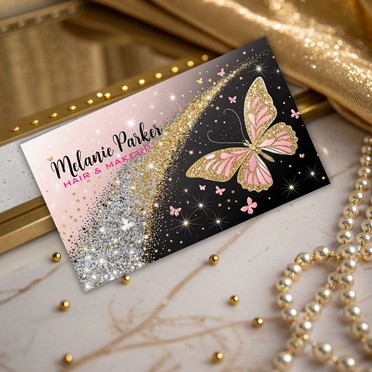 Roze Goud Elegante Glitter Butterfly Visitekaartje