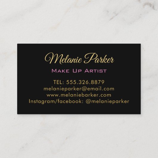 Roze Goud Elegante Glitter Make Up Artiest Zwart Visitekaartje (Achterkant)