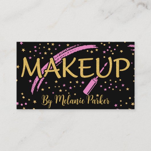 Roze Goud Elegante Glitter Make Up Artiest Zwart Visitekaartje (Voorkant)