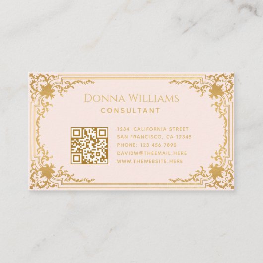 Roze Goud  Elegante Kalligrafie QR Code Visitekaartje (Achterkant)