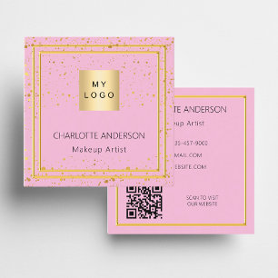 Roze goud elegante logo QR code Vierkante Visitekaartje