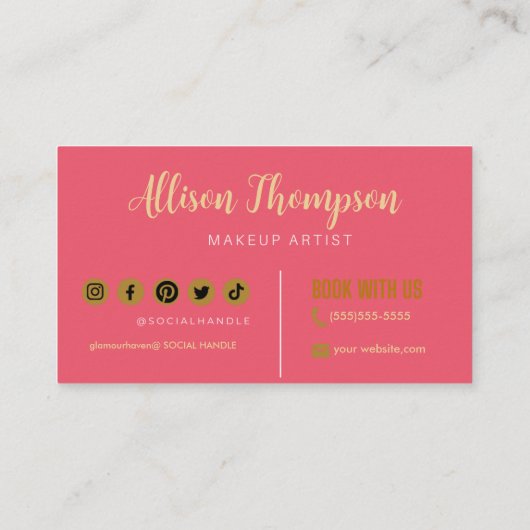 Roze Goud Elegante Make-up Artiest Visitekaartjes (Achterkant)