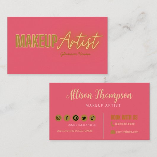 Roze Goud Elegante Make-up Artiest Visitekaartjes (Voorkant / Achterkant)
