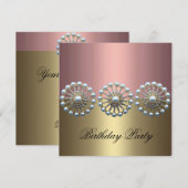 Roze & Goud Elegante Parel Verjaardag Uitnodiging (Voorkant / Achterkant)