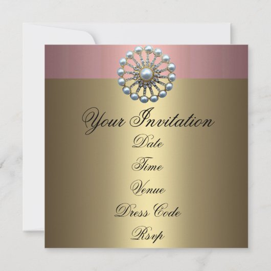 Roze & Goud Elegante Parel Verjaardag Uitnodiging (Achterkant)