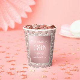 Roze Goud Elegante Roze en Parels 18e Verjaardag Papieren Bekers