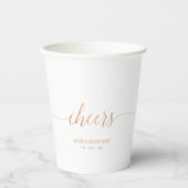 Roze Goud Elegante Script Proost Aangepast Feest Papieren Bekers (Voorkant)