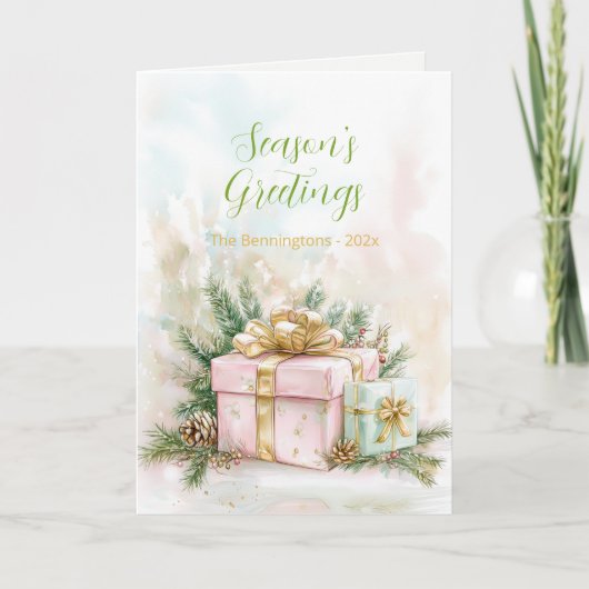 Roze Goud Elegante Vintage Kerstvakantie Kaart (Voorkant)