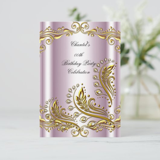 Roze goud Elke leeftijd Elegant Birthday Party Flo Kaart (Staand voorkant)