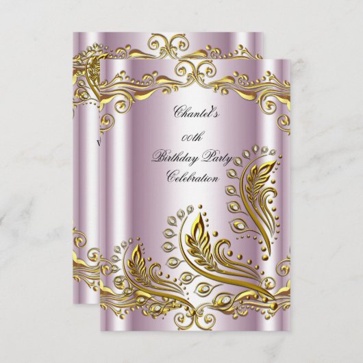 Roze goud Elke leeftijd Elegant Birthday Party Flo Kaart (Voorkant / Achterkant)