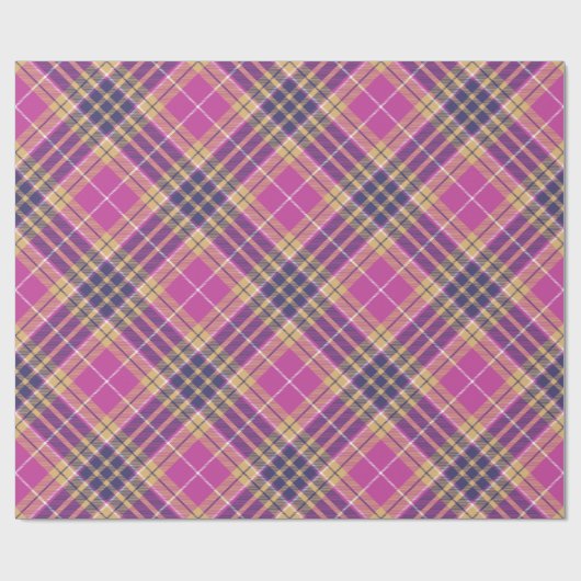 Roze, goud en blauw Tartan geroteerd Cadeaupapier (Vlak)