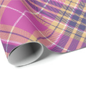 Roze, goud en blauw Tartan geroteerd Cadeaupapier (Rol Hoek)
