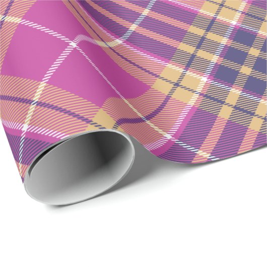 Roze, goud en blauw Tartan geroteerd Cadeaupapier (Rol Hoek)
