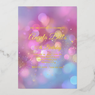 Roze Goud en Blauwe Bokeh 50ste Verjaardag Folie Uitnodiging