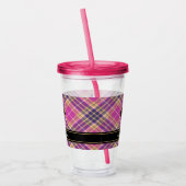 Roze, goud en blauwe tartan acryl drinkbeker (Links)