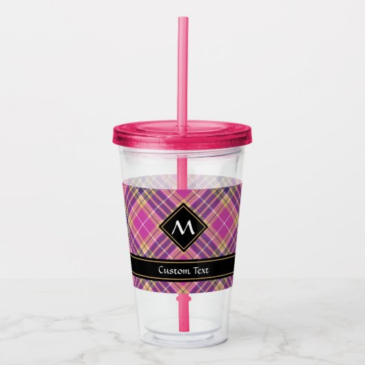 Roze, goud en blauwe tartan acryl drinkbeker (Voorkant)