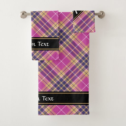 Roze, goud en blauwe tartan bad handdoek (Insitu)
