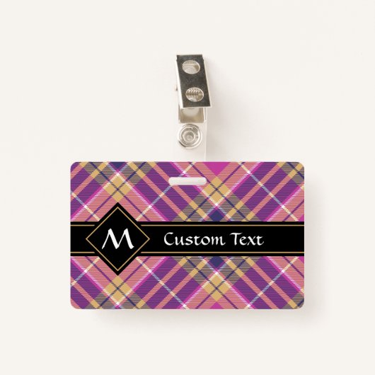 Roze, goud en blauwe tartan badge (Voorkant met clip)
