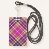 Roze, goud en blauwe tartan badge (Achterkant met draagriem)