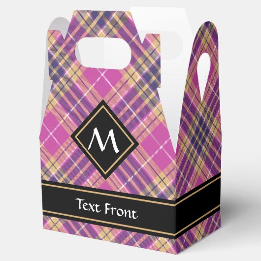 Roze, goud en blauwe tartan bedankdoosjes (Geopend)