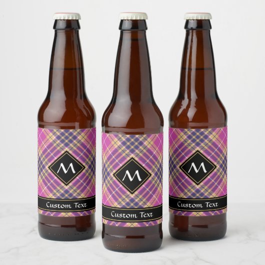 Roze, goud en blauwe tartan bier etiket (Flessen)