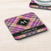 Roze, goud en blauwe tartan bier onderzetter (Linkerzijde)