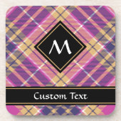 Roze, goud en blauwe tartan bier onderzetter (Voorkant)